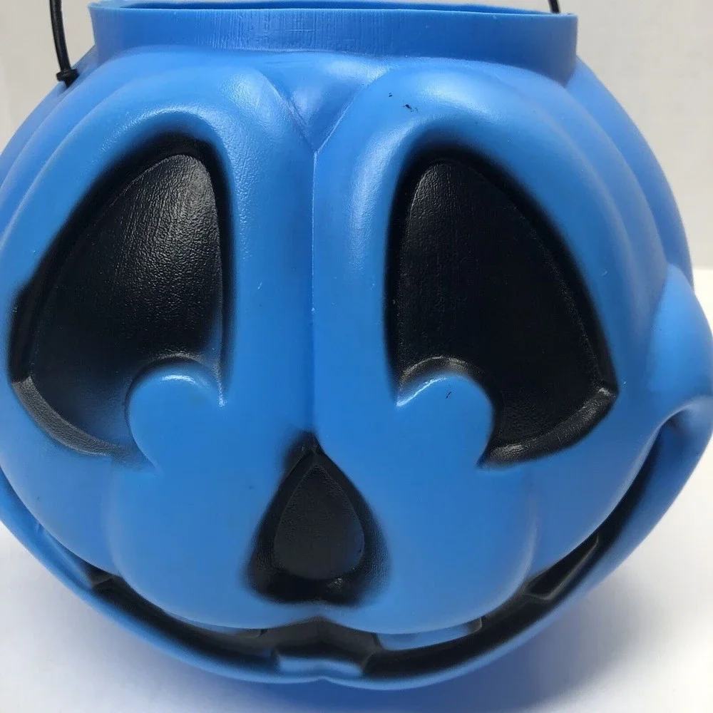 Vintage Blue Halloween Jack O Lantern Pumpkin Bucket Blow Mold General Foam